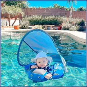 Mambobaby Baby Float- Sunshade Canopy- Crotch Strap- Inflatable-free Safe Core Swimming Pool Accessory