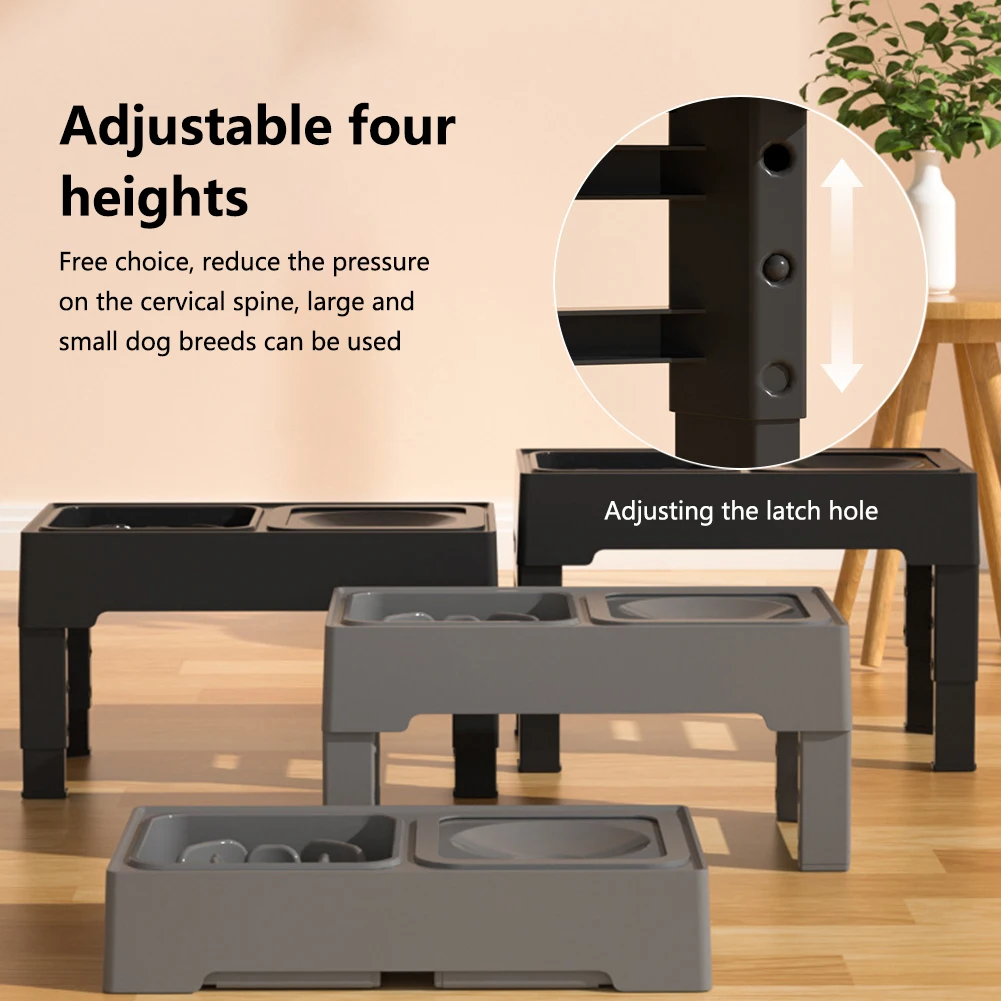 Elevated Dog Food Slow Feeder- 4 Adjustable Heights- Raised Dog Bowl Stand with Stainless Steel Bowls- Anti-Slip Dog Water Bowl - Image 3