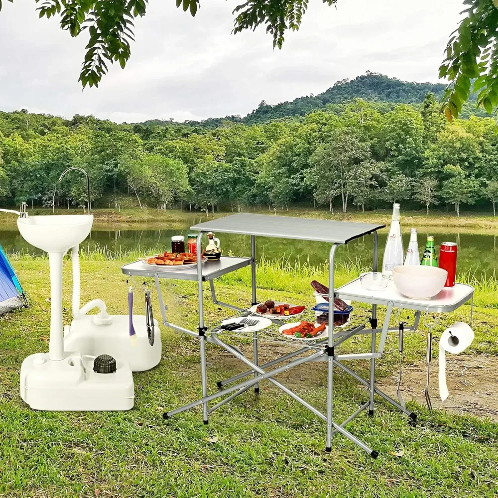 Folding Grill Table- Aluminum Camping/BBQ Table- Hooks- Great for Camping or as a BBQ work table in your backyard - Image 2