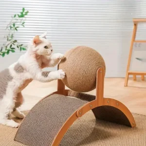2-In-1 Cat Scratching Ball- Wooden Cat Scratcher- Sisal Scratch Board- Wear-Resistant Toy