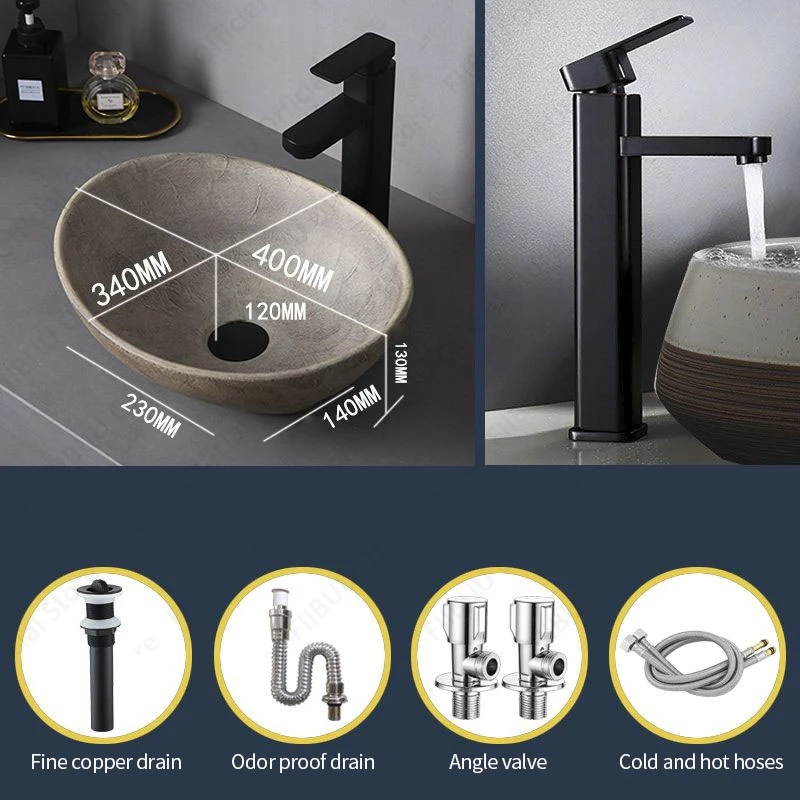 Ceramic Table Sink- Oval Above Counter Basin- Faucets Available- Many Shapes Available - Image 29