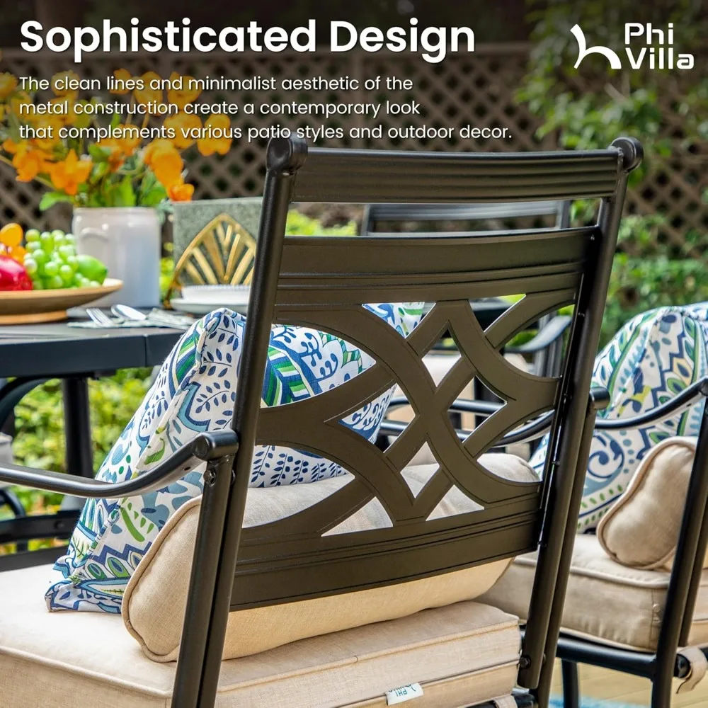 7- Pcs Patio Dining Set- Outdoor Table- 6- Chairs- Metal Frame- Steel Round Table- Chairs Can Be Swivel or Stationary - Image 2