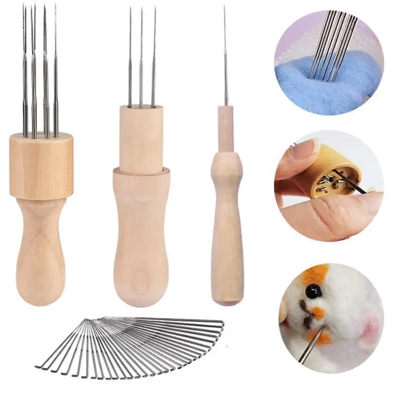 Wooden Wool Felting Needle Holder- Needles