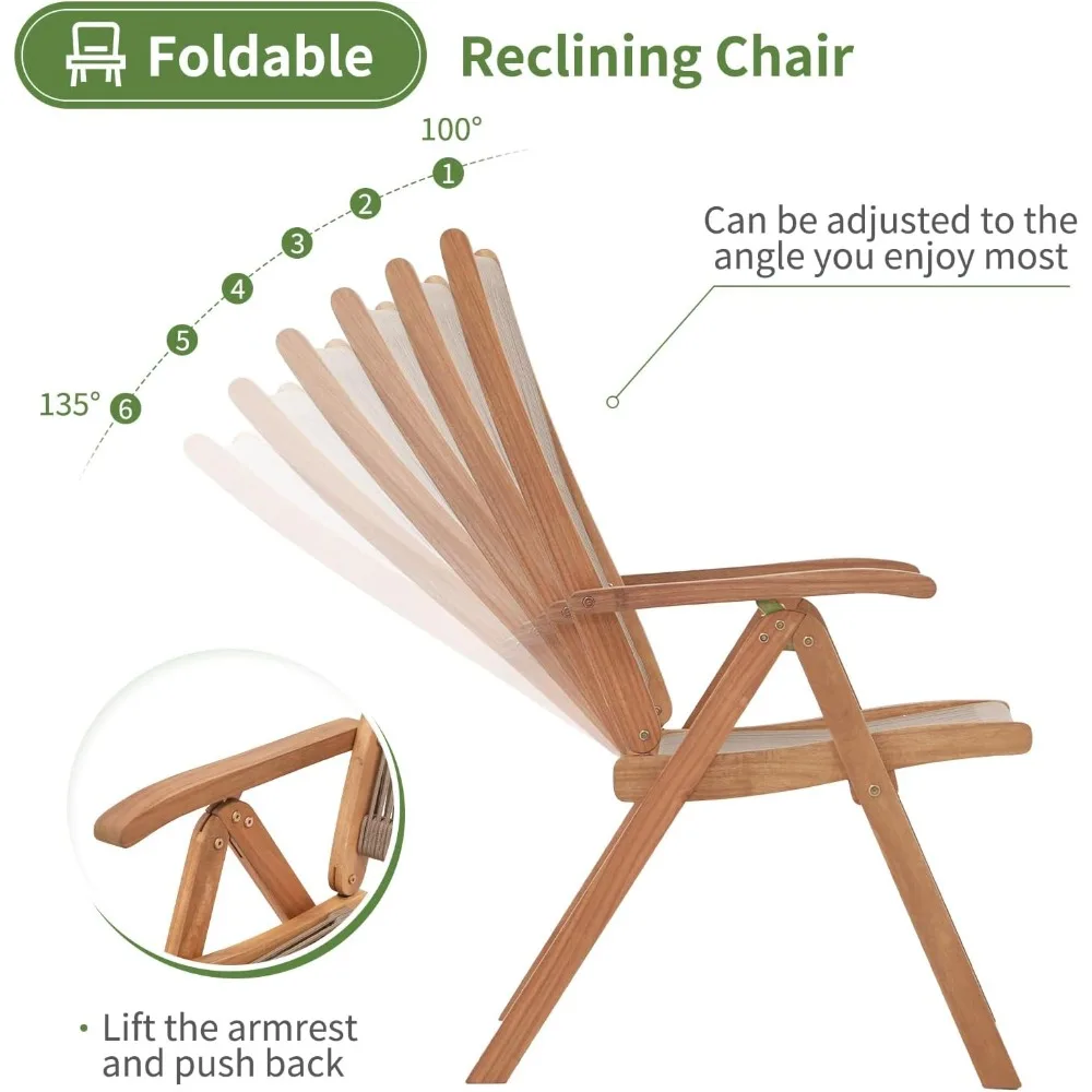 Casual Acacia 7-Piece Patio Dining Set- 6 Foldable Acacia Wooden and Rope Chairs and Large Table - Image 3