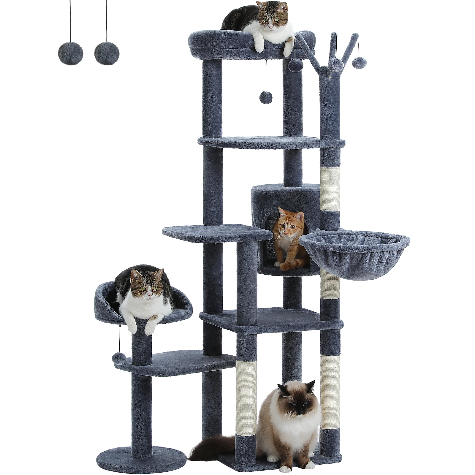 Multi-Level Cat Tower for Indoor Cats. Cat Condo with Large Hammock, Scratching Post, and Perches. - Image 7