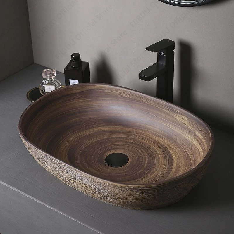 Brown Ceramic Sink- Above Counter Pedestal Washing Basin- Different Configurations and Sizes Available