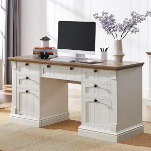 60" Executive Desk with Drawers- Home Office Desk- Charging Station, Keyboard Tray, File Cabinet Storage- 5 Finishes
