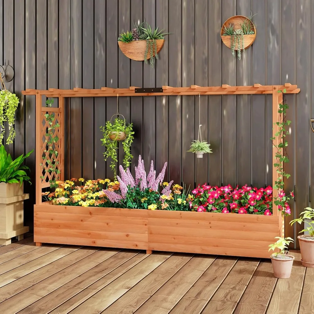 Raised Garden Bed with Trellis- Hanging Roof