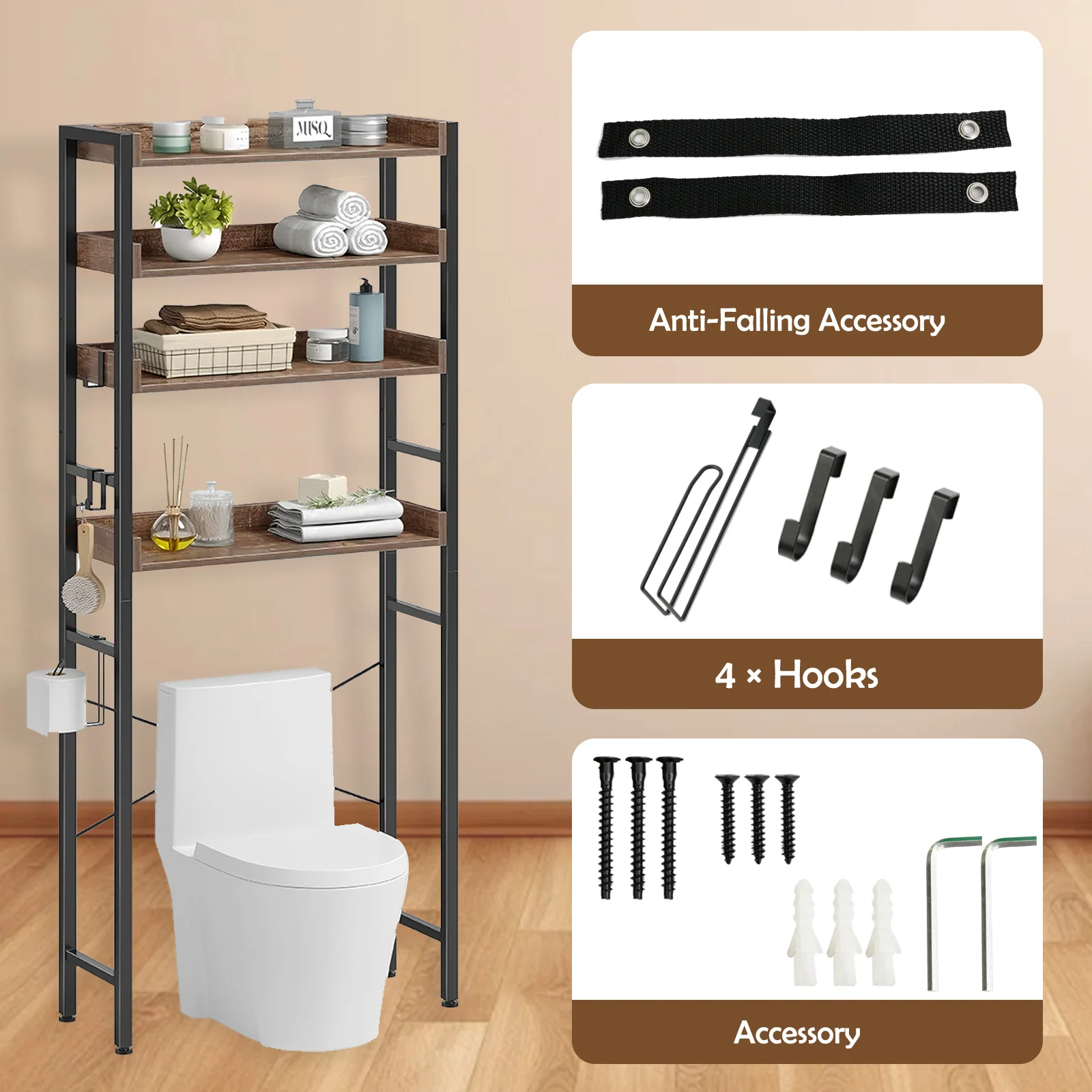 Over-The-Toilet Storage Rack- 4-Tier Bathroom Organizer - Image 2