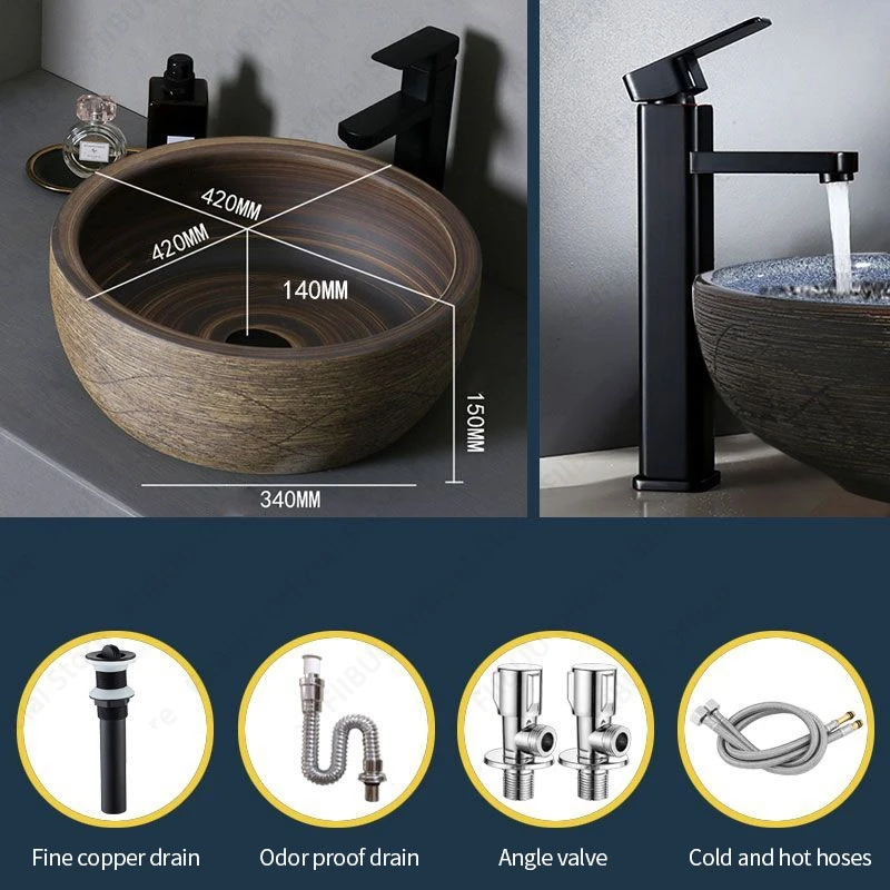 Brown Ceramic Sink- Above Counter Pedestal Washing Basin- Different Configurations and Sizes Available - Image 29