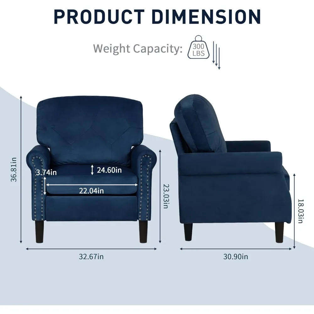 Blue Accent Chairs for Living Room- Set of 2- Upholstered Armchairs- Comfy Velvet Chairs w/Wood Legs & Nailhead Trim - Image 2