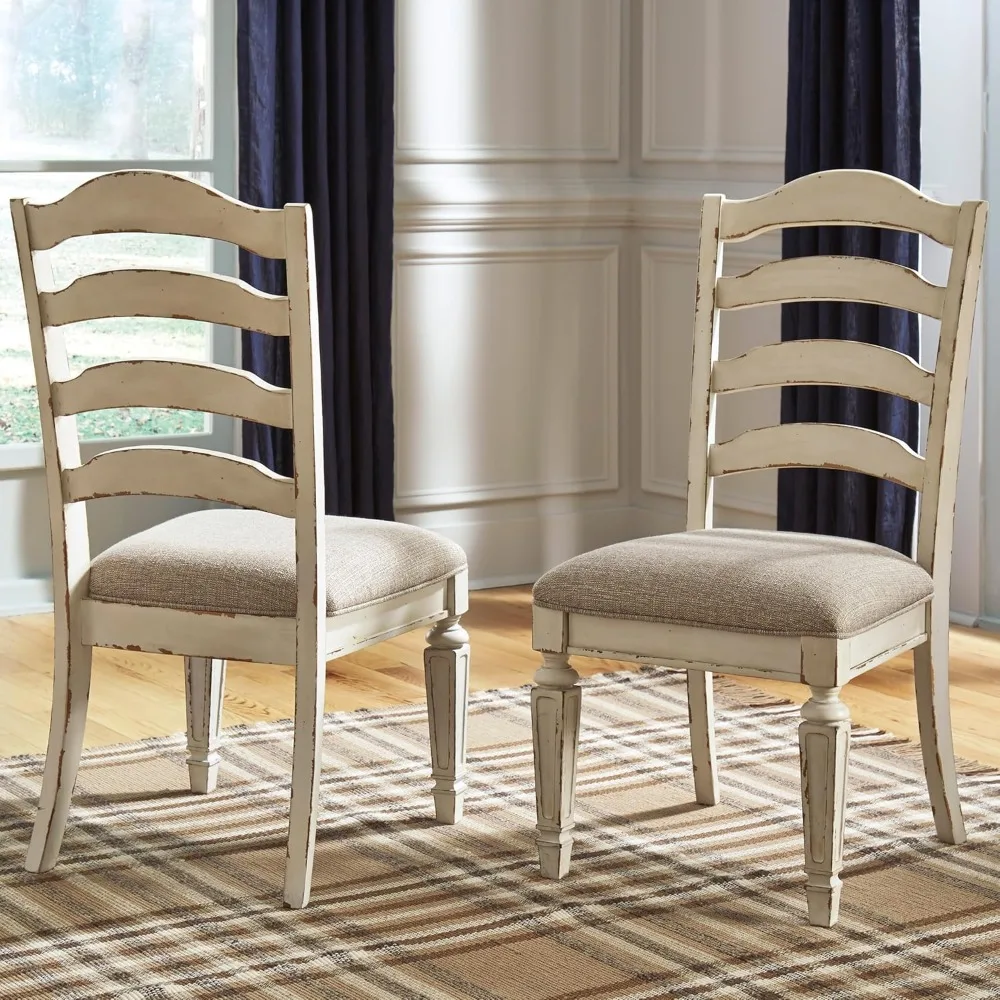 Set of 2 Dining Room Upholstered Chairs- Antique White - Image 2