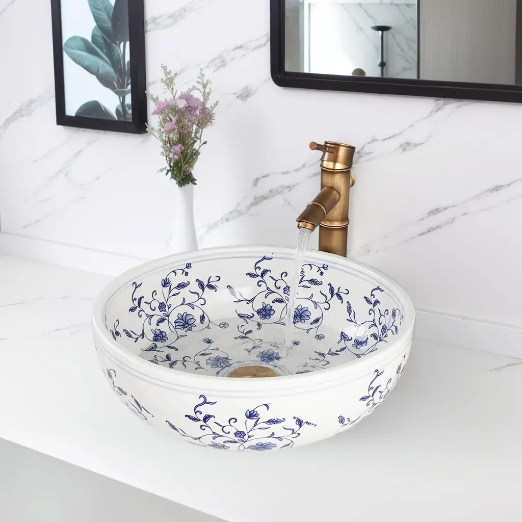 Bathroom Basin- Above Counter Sink- 18 Inch Round Basin- White Ceramic Sink with Single Handle Faucet (3 Variations) - Image 9