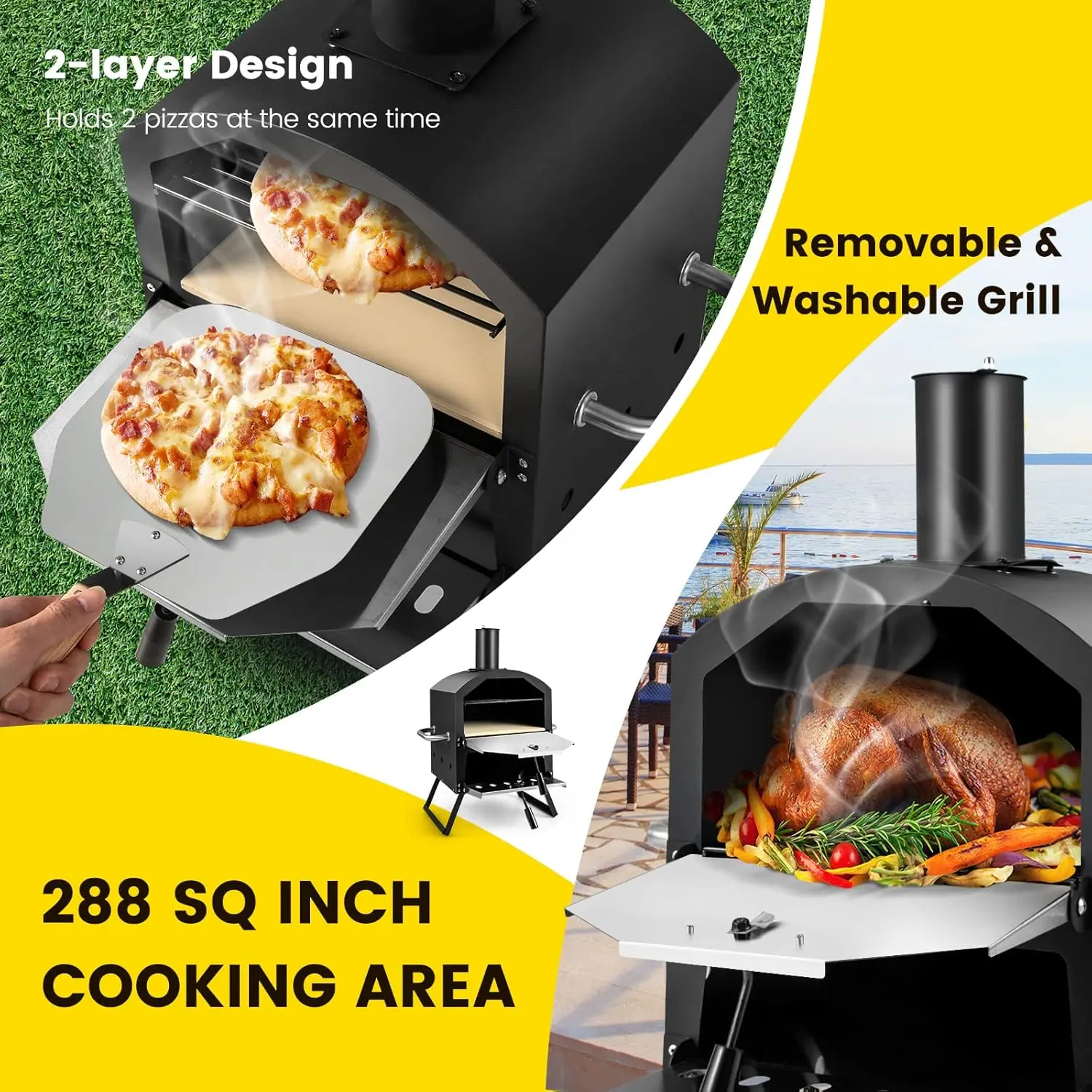 Outdoor Wood-Fired Pizza Oven- 2-Layer Pizza Maker with Pizza Stone, Pizza Peel, Removable Cooking Rack, and Waterproof Cover - Image 5