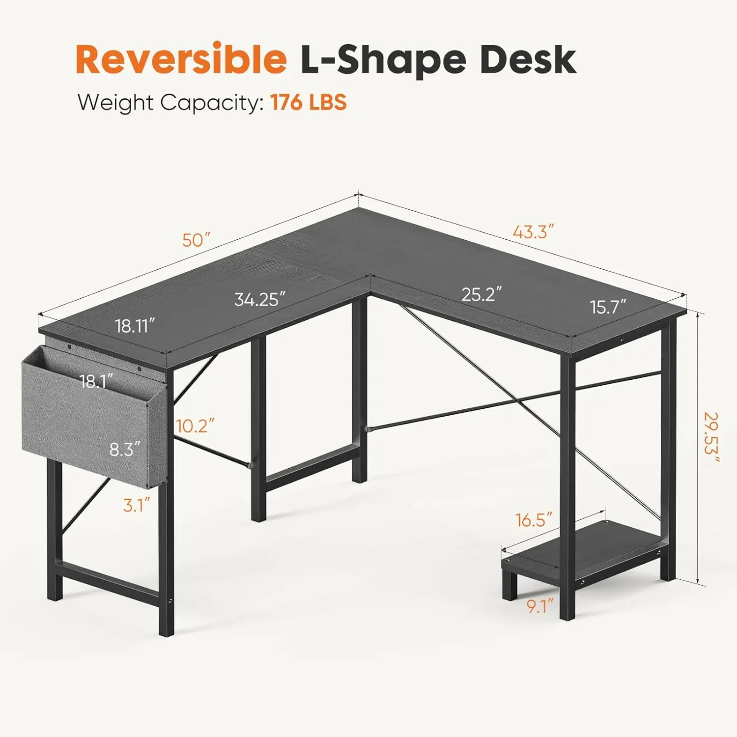 50-Inch L-Shaped Desk- Computer- Corner Gaming Desk. - Image 3
