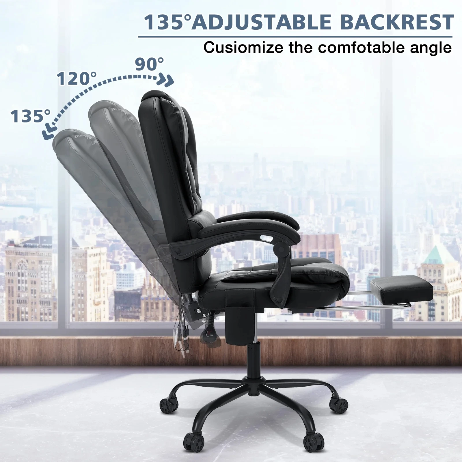 Executive Office Chair- Massage High Back Office Chair- Footrest- Reclining Computer Desk Chair- Lumbar Back Support - Image 7