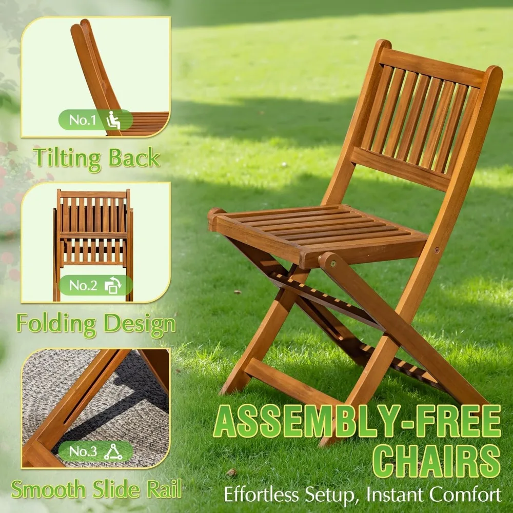 5-Piece Patio Dining Set- Acacia Wood Furniture- All-Weather Folding Round Table and Chairs for Backyard, Balcony, Porch, - Image 3