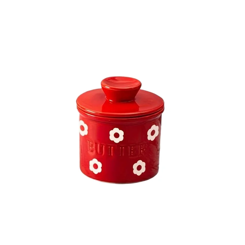 1-pc Covered Butter Dish- Flower-Patterned Ceramic French Butter Dish - Image 6