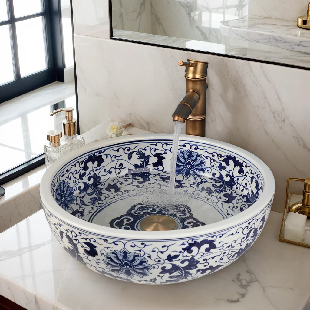 Bathroom Basin- Above Counter Sink- 18 Inch Round Basin- White Ceramic Sink with Single Handle Faucet (3 Variations) - Image 8