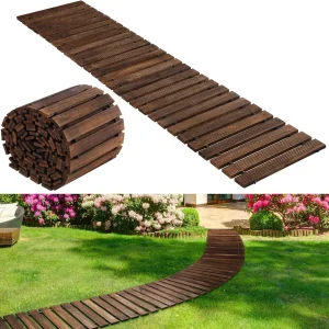 24 ft Wooden Garden Pathway- Non-Slip Surface- Roll Out Boardwalk- Light or Dark Wood