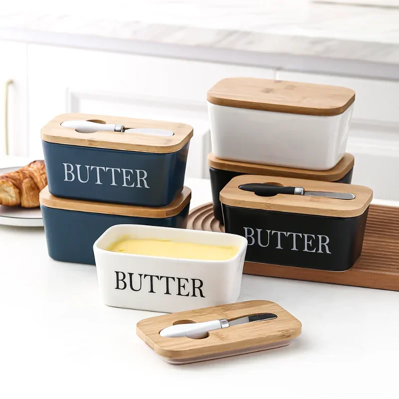 Butter Sealing Box- Ceramic Butter Plate with Lid and Knife