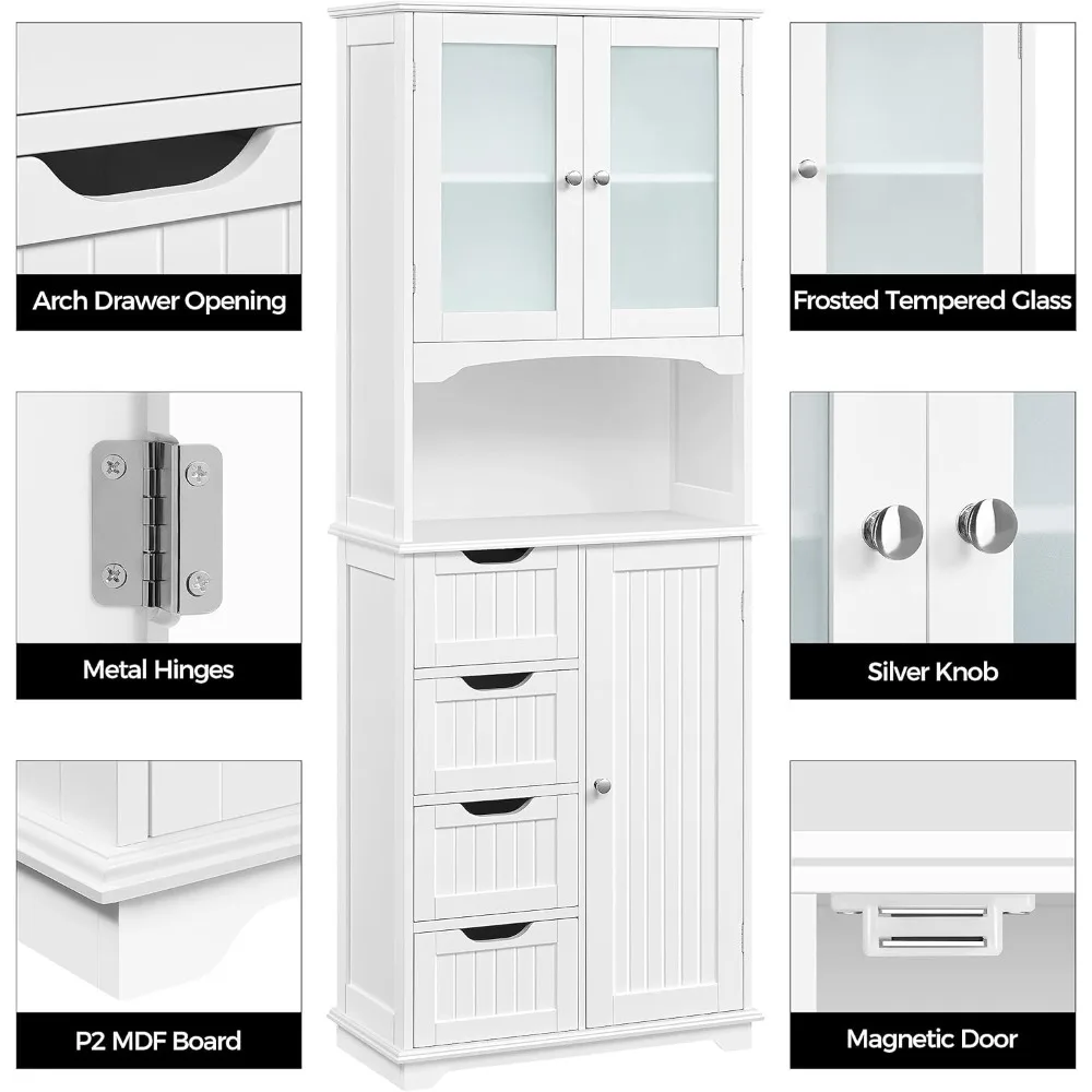 Tall Bathroom/Kitchen Cabinet- Storage Cabinet with 2 Glass Doors - Image 5