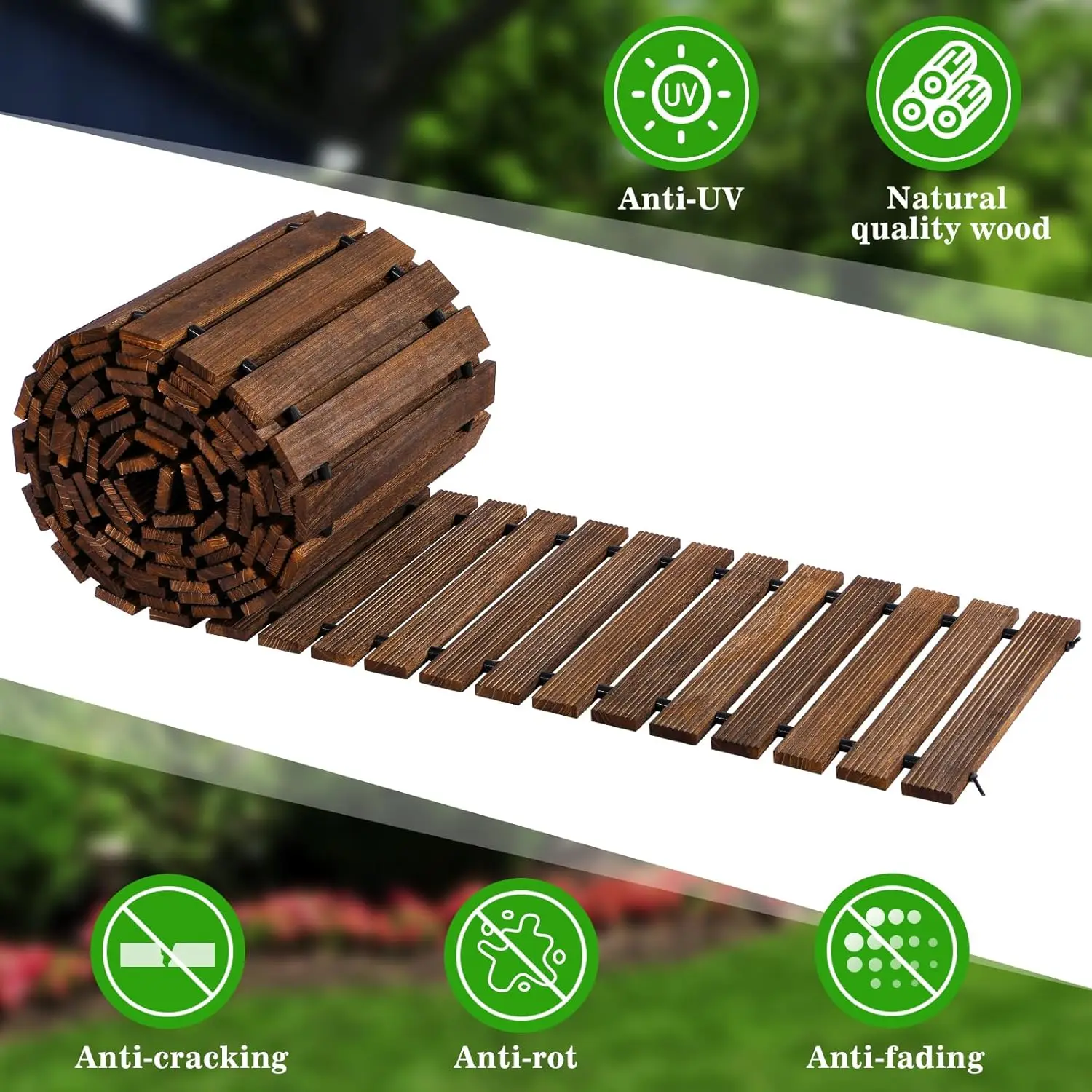 24 ft Wooden Garden Pathway- Non-Slip Surface- Roll Out Boardwalk- Light or Dark Wood - Image 4