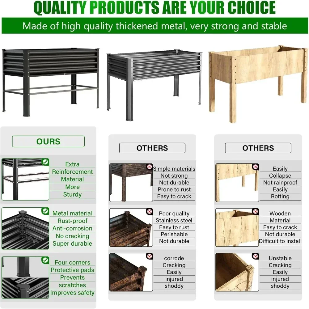 2-PCS Raised Garden Bed with Legs- 48×24×32 in- Large Outdoor Metal Galvanized Garden Planting Box-600 lb Capacity - Image 2