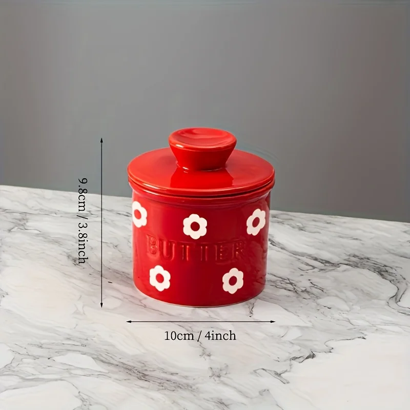 1-pc Covered Butter Dish- Flower-Patterned Ceramic French Butter Dish - Image 3