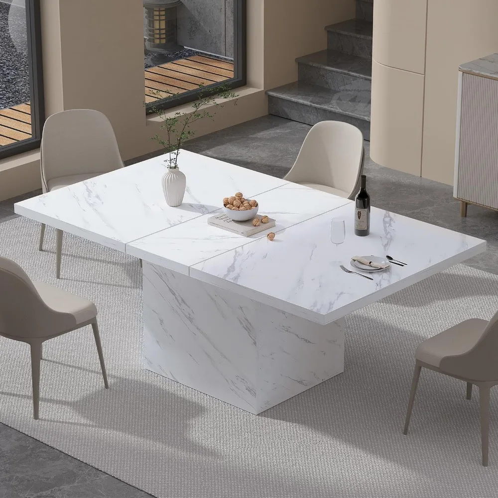 55-inch Dining Table- White Faux Marble Dining Room Table- Heavy Duty Pedestal- 3 Styles - Image 3