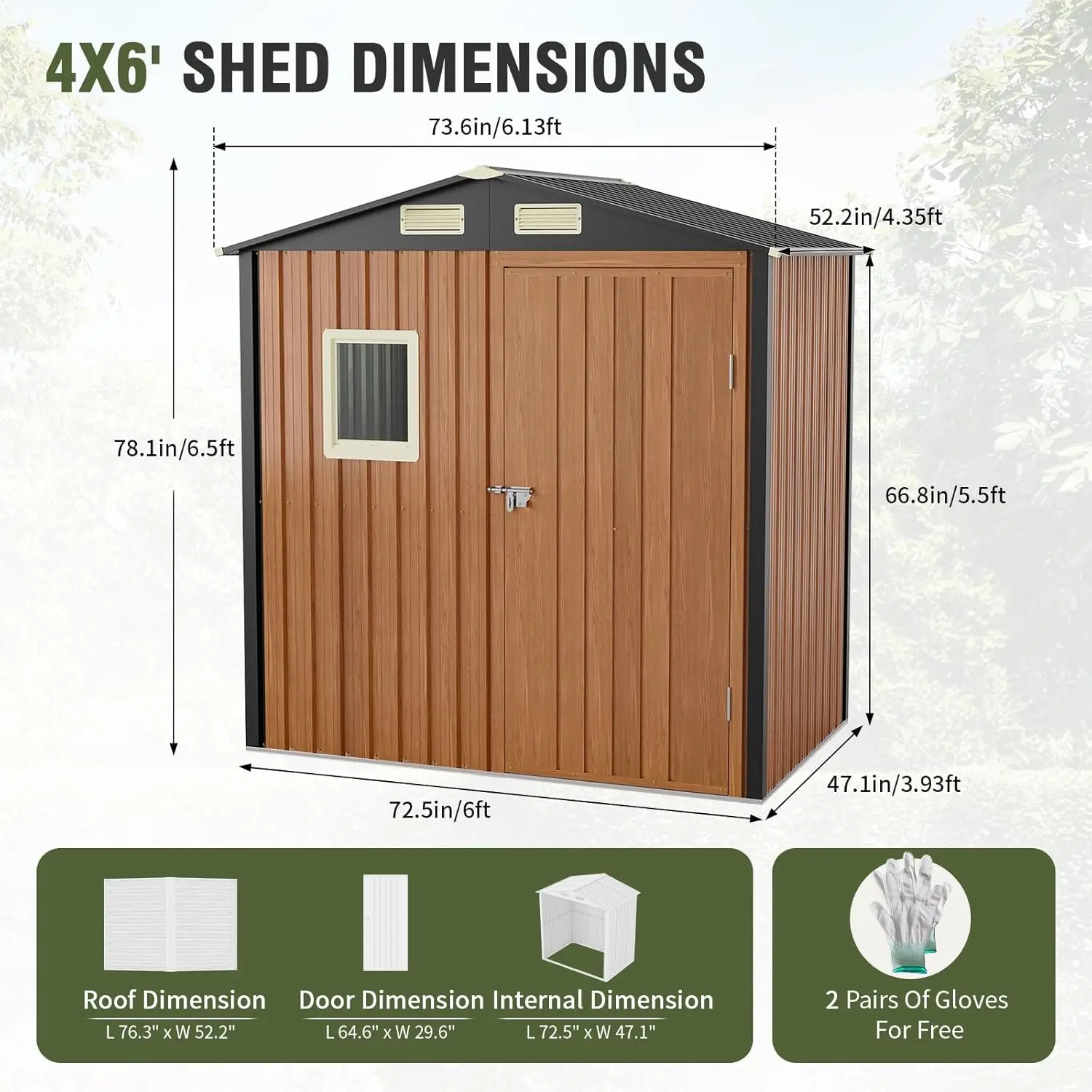 6x4 Ft- Outdoor Storage Shed- Lockable Metal Garden Shed with Window- Tool Shed - Image 4