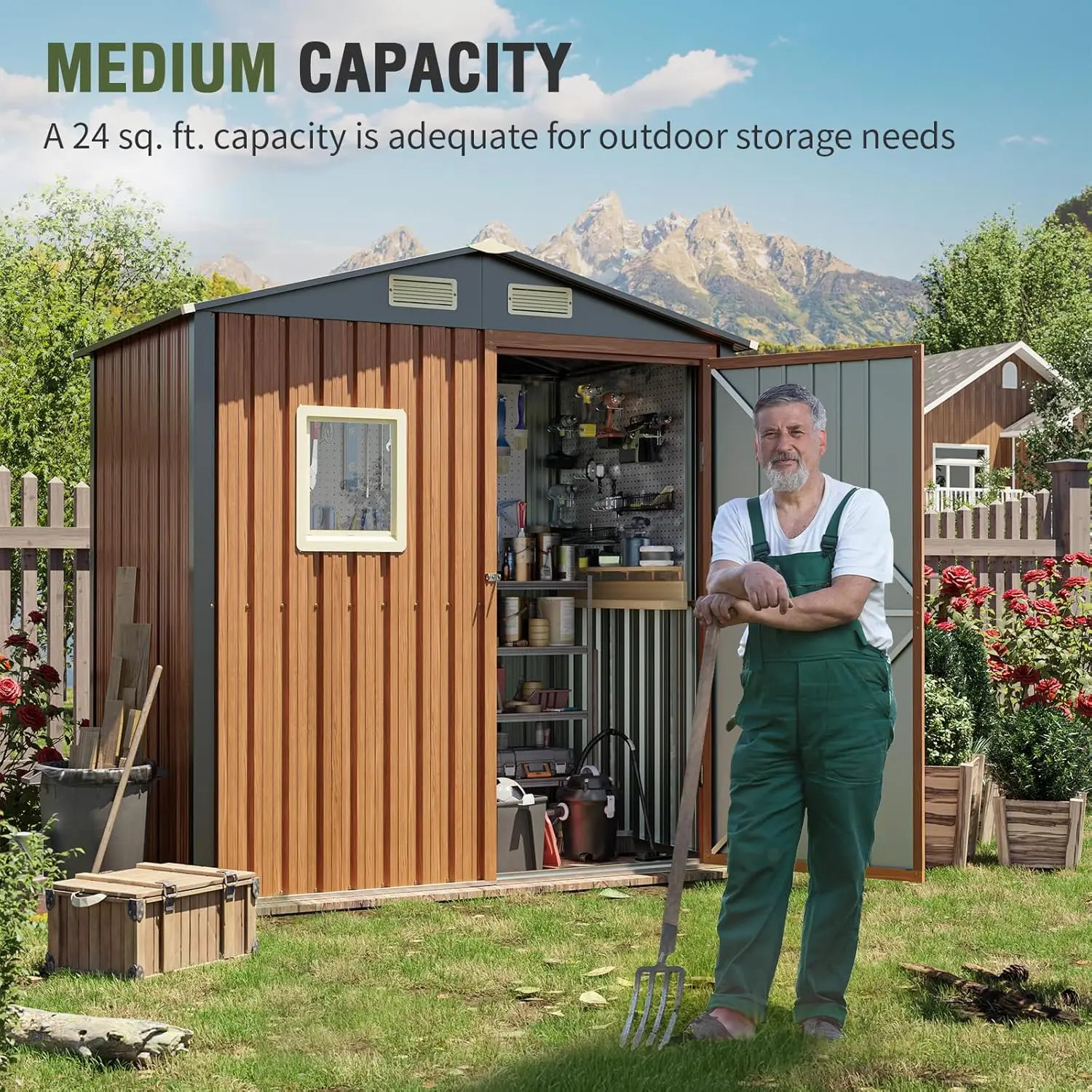 6x4 Ft- Outdoor Storage Shed- Lockable Metal Garden Shed with Window- Tool Shed - Image 2