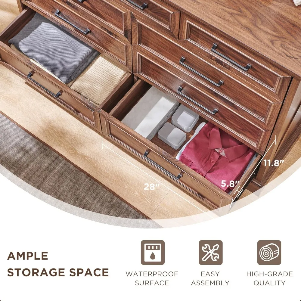 Farmhouse 9 Drawer Dresser- 36-Inch Tall Dresser/ TV Stand with Large Drawers- Bar Handles- Rustic Wood- 5 Color Finishes - Image 6