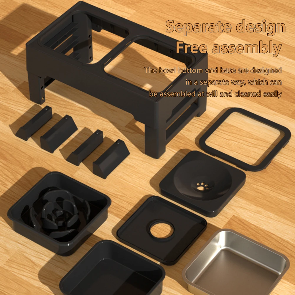 Elevated Dog Food Slow Feeder- 4 Adjustable Heights- Raised Dog Bowl Stand with Stainless Steel Bowls- Anti-Slip Dog Water Bowl - Image 6