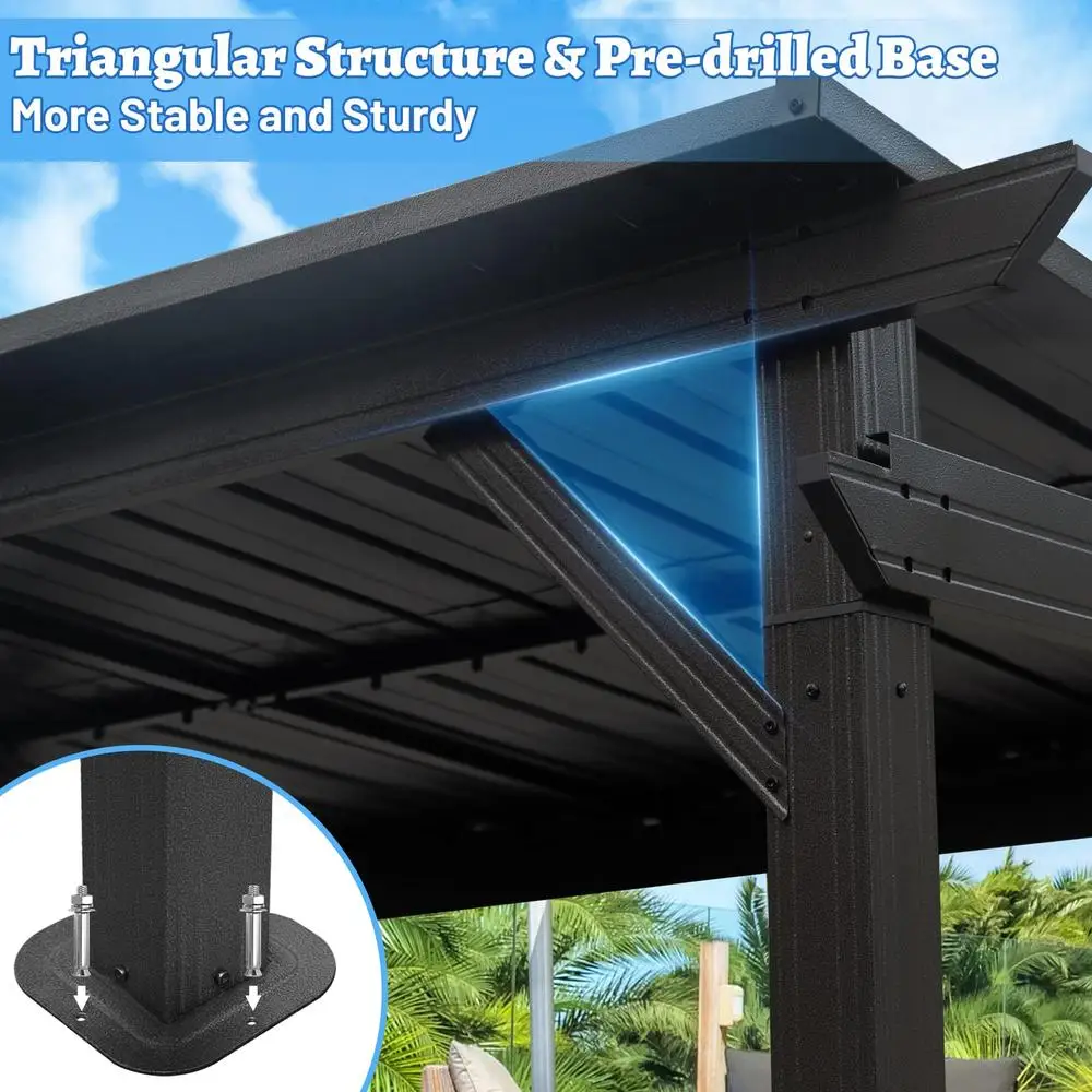 6.5x12 FT Hardtop Grill Gazebo- All-Weather- BBQ Shelter with Side Shelves and Ceiling Hooks- Galvanized Steel Frame - Image 5