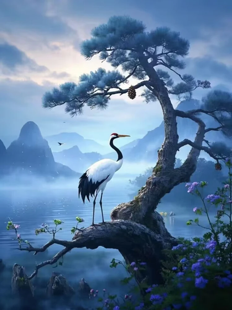 Diamond Painting Kit- Pine Crane Lake Scenery- Full Square/ Round Mosaic Diamond Painting - Image 14