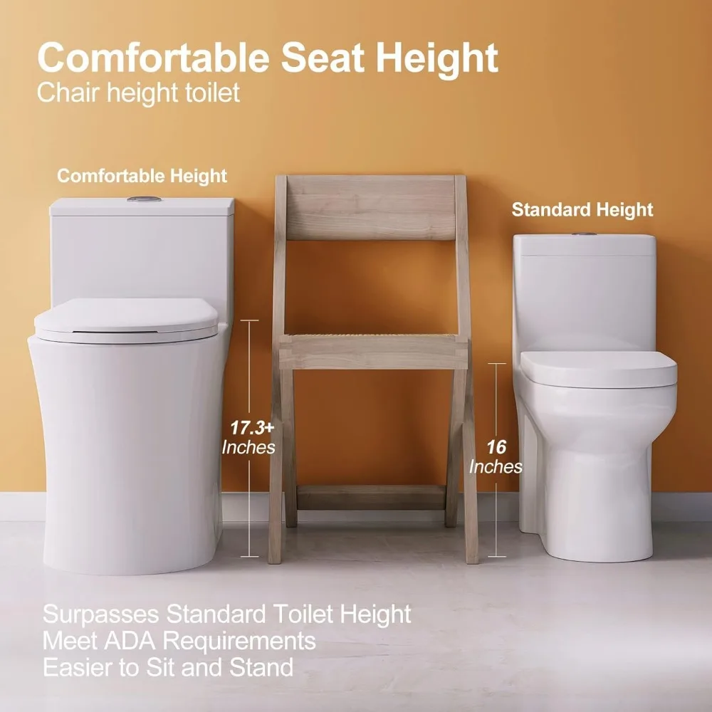 Compact One Piece Toilet with Comfort Chair Seat- ADA Height 17.3"- Elongated Dual Flush - Image 6