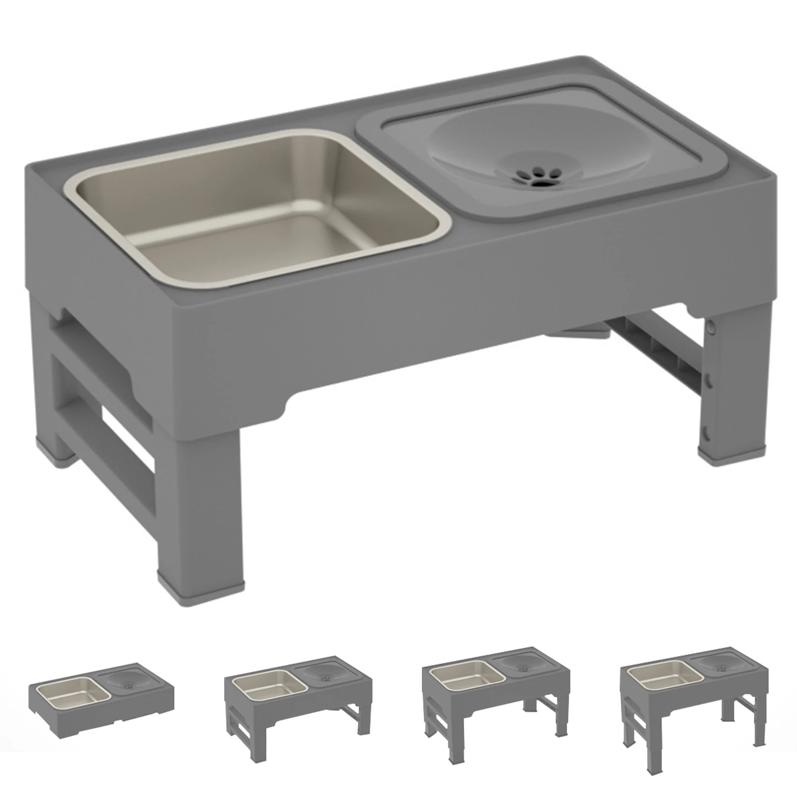 Elevated Dog Food Slow Feeder- 4 Adjustable Heights- Raised Dog Bowl Stand with Stainless Steel Bowls- Anti-Slip Dog Water Bowl - Image 9