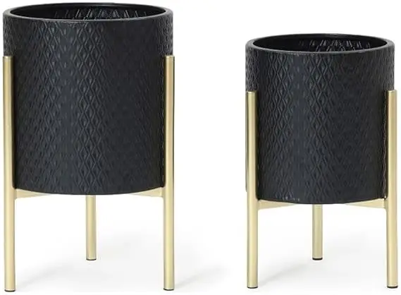 Indoor/Outdoor Planters- Set of 3 Floor Plant Pots with Stands- Decorative Metal Flower Pots - Image 11