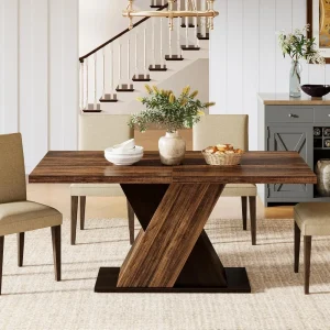 55-Inch Farmhouse Dining Table for 4- Rectangular Dining Room Table