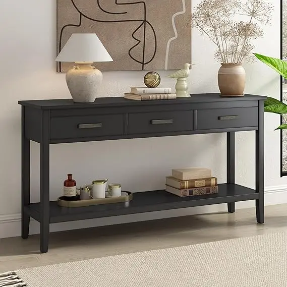 Console/Sofa Table with 1 Shelf and 3 Storage Drawers- Entryway Table- 6 Colors - Image 12