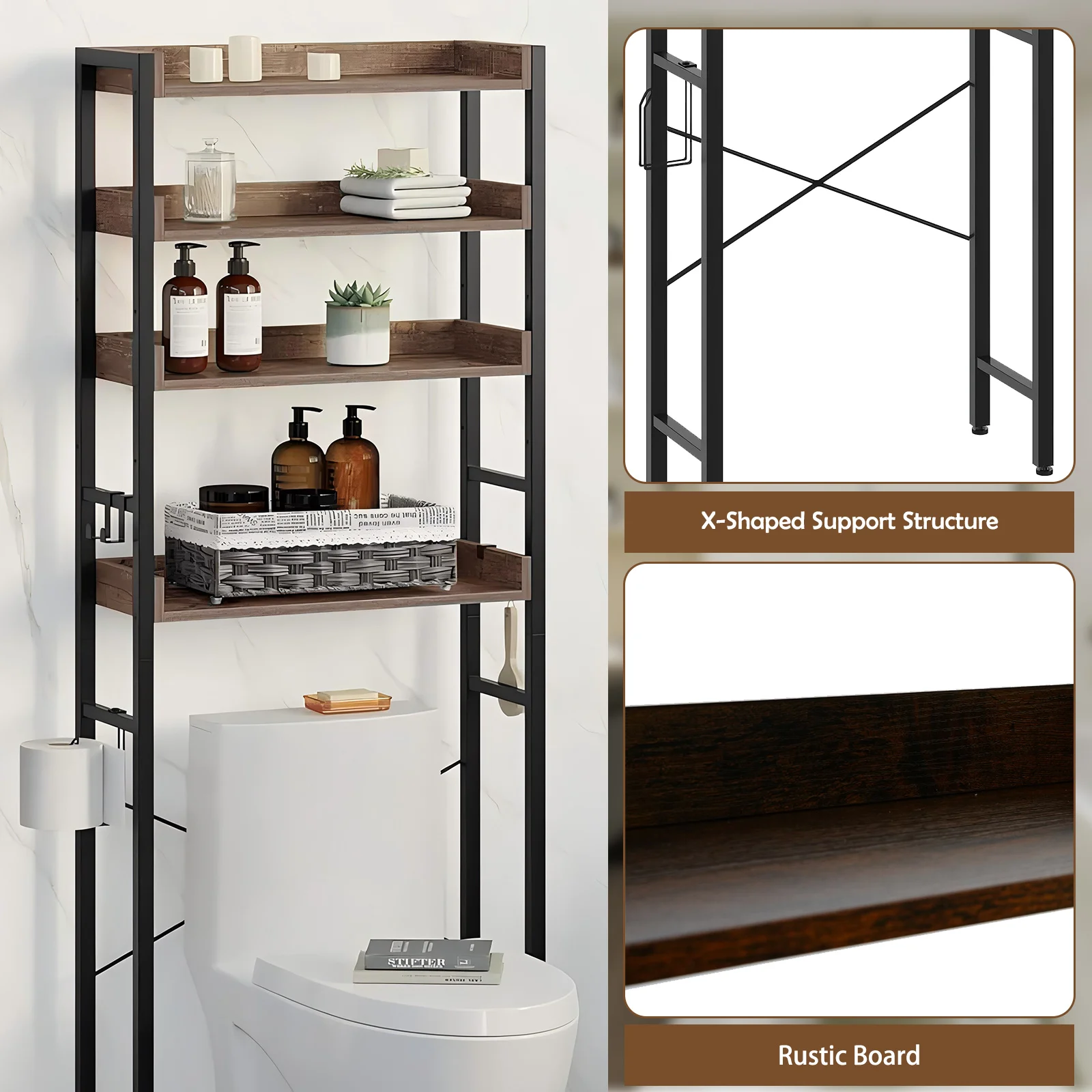 Over-The-Toilet Storage Rack- 4-Tier Bathroom Organizer - Image 3