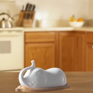 White Porcelain Elephant Shaped Butter Keeper