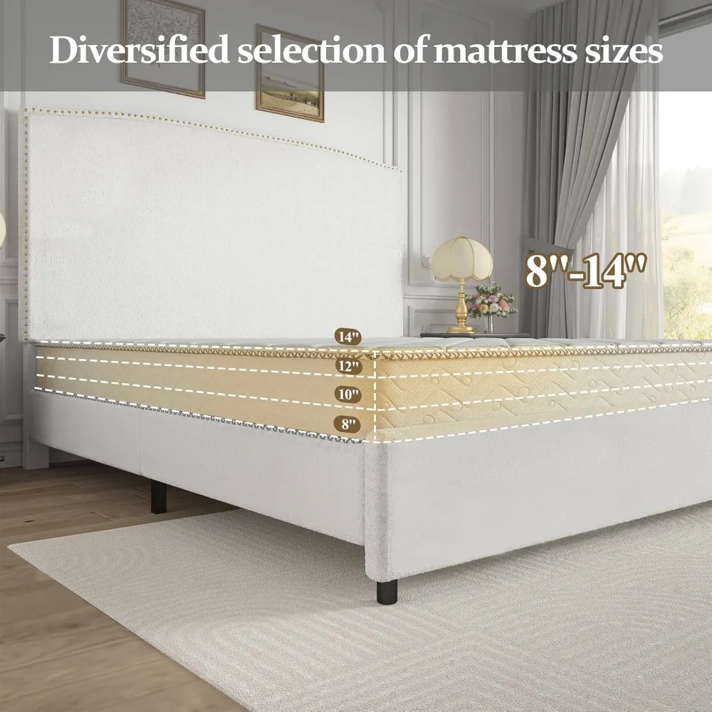 King-Size Upholstered Platform Bed Frame- 56" Headboard- Soft Boucle Fabric- No Box Springs Required- 3 Colors - Image 6