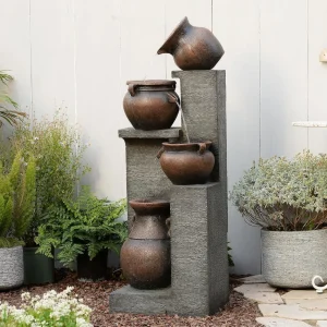 53" H Large Outdoor Water Fountain- 4 Cascading Waterfalls with Warm Lights