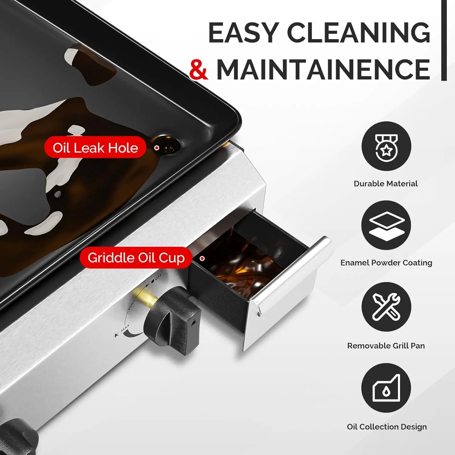 4-Burner Portable Propane Griddle- Nonstick Enameled Tray- 40000 BTU Rolling Flat Top Gas Grill- Electronic Ignition - Image 6