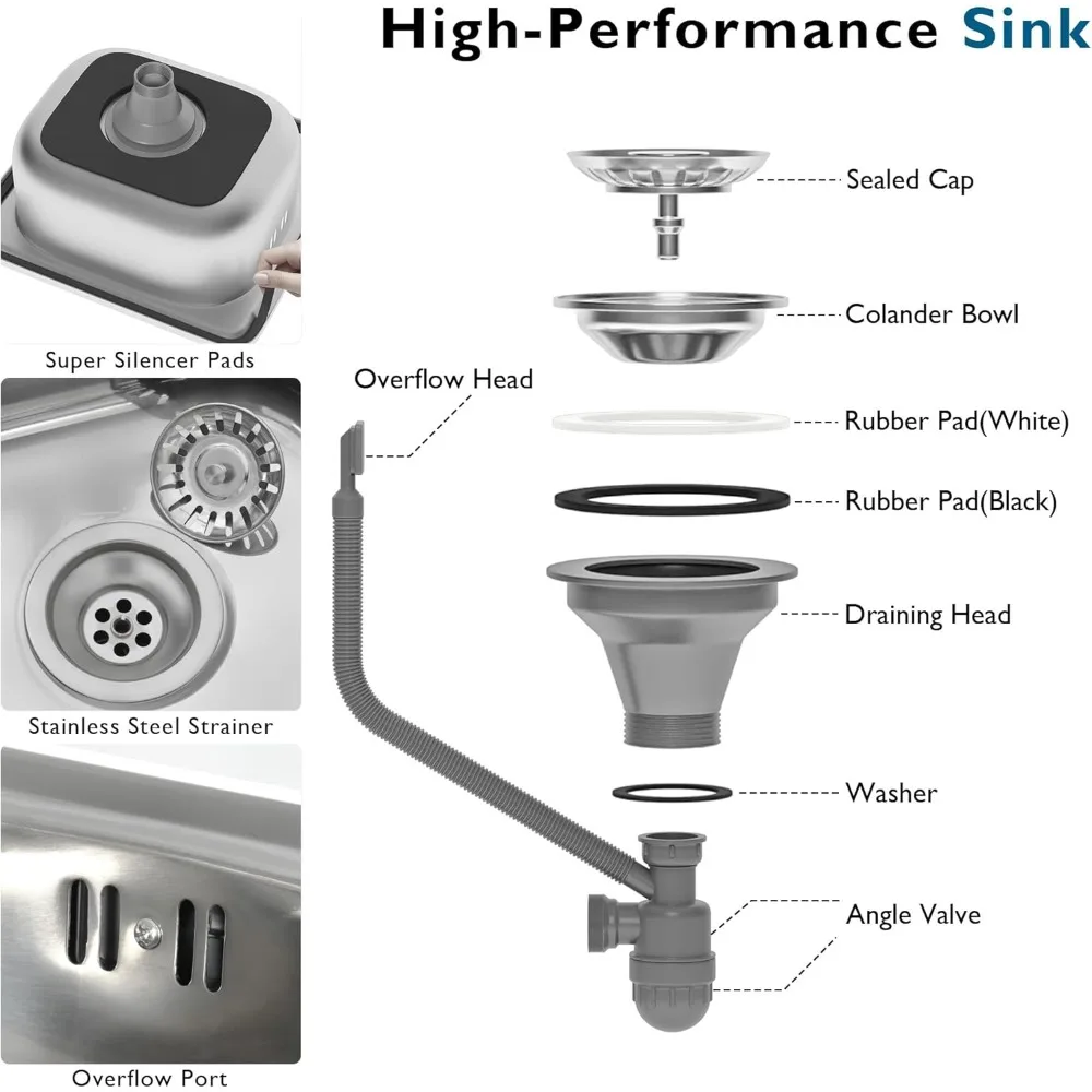 Kitchen Island with Sink- Metal Grill Cart- 304 Stainless Steel Sink- 55.5 Inch Outdoor Bar Cart Station with 4 Lockable Castors - Image 6