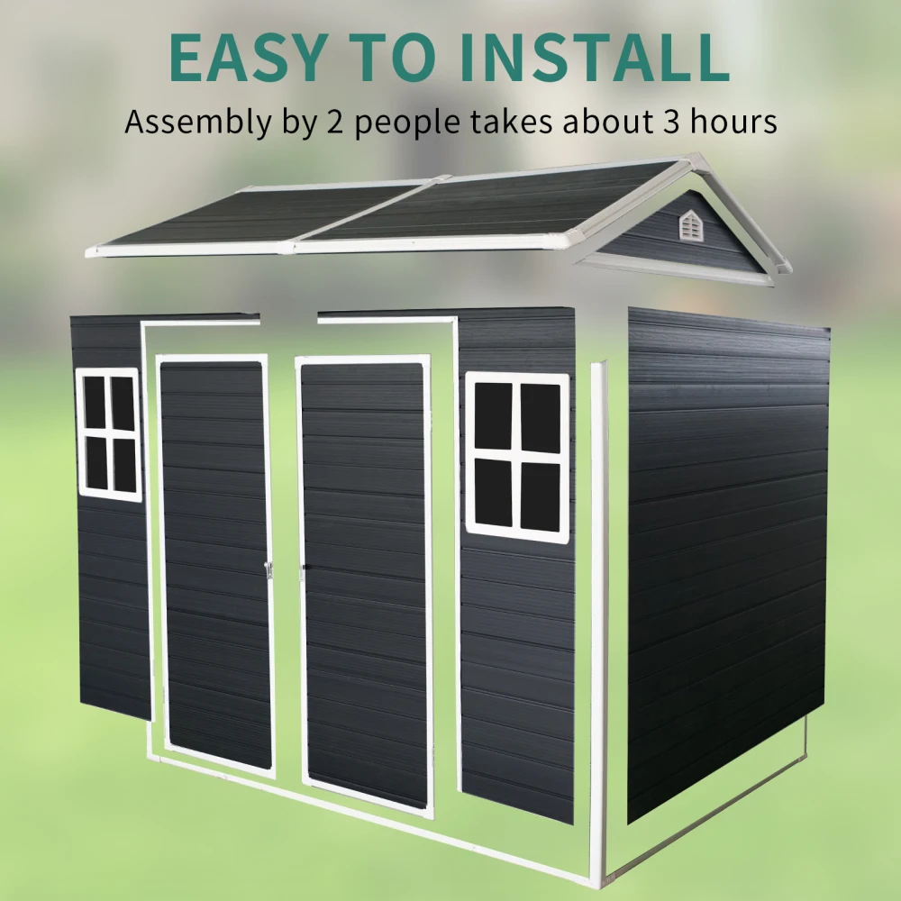 8x6ft Outdoor Resin Garden Shed with Floor and 2 Windows- Plastic Patio Storage Shed with Lockable Door - Image 6