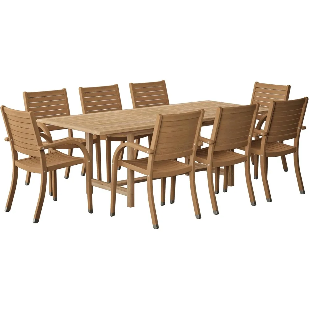 9-Piece Rectangular Patio Furniture Set- Teak- Outside Table and Chairs Dining Set - Image 2
