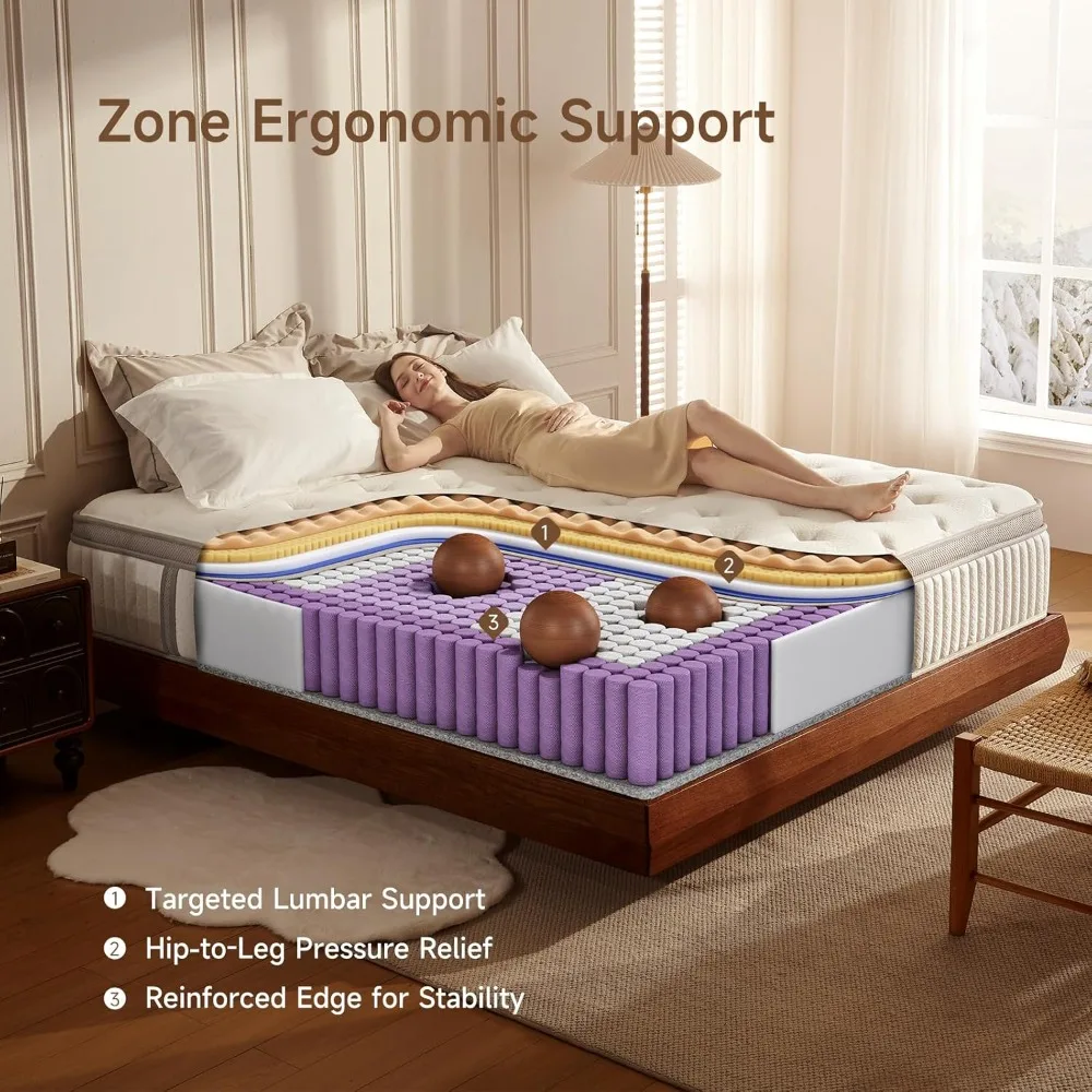 Queen-Size Cooling Gel Memory Foam Mattress- Pressure Relief- Medium-Firm Hybrid Mattress - Image 2
